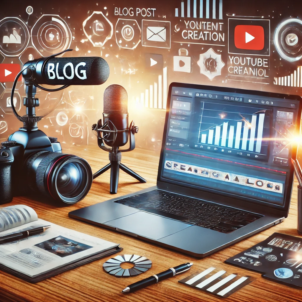 Renda Extra em Casa: Como Ganhar Dinheiro Sem Sair de Casa 7 DALL·E 2025 03 24 10.30.45 A visually engaging digital illustration representing creating a blog or YouTube channel. The image features a laptop displaying a blog post editor a